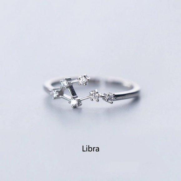 *925 Sterling Silver Zodiac Resizable Ring-Libra - Picture 1 of 6